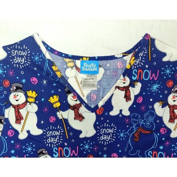Disney Christmas Scrub Top Frosty the Snowman size Xsmall - Picture 2 of 2